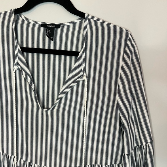 Forever 21 - Blue/Grey & White Flowy Baby Doll Dress with tassels - Small - Picture 2 of 4